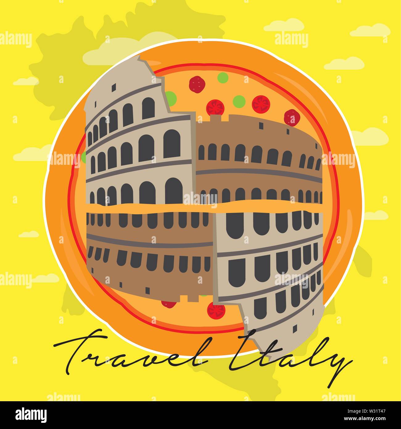 Colisée de Rome sur une pizza. Voyage d'Italie - Vector Illustration de Vecteur