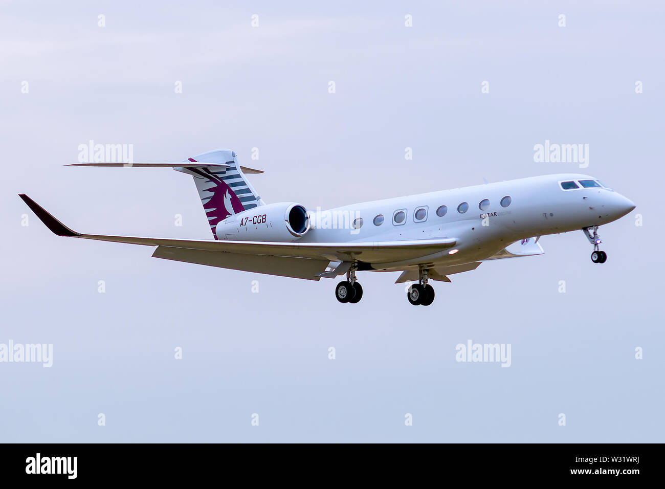 A7-CGB, 11 juillet 2019, Gulfstream G650-0211-6167 atterrissage à l'aéroport Paris Roissy Charles de Gaulle à la fin de l'Qatar Executive Flight de Washi Banque D'Images