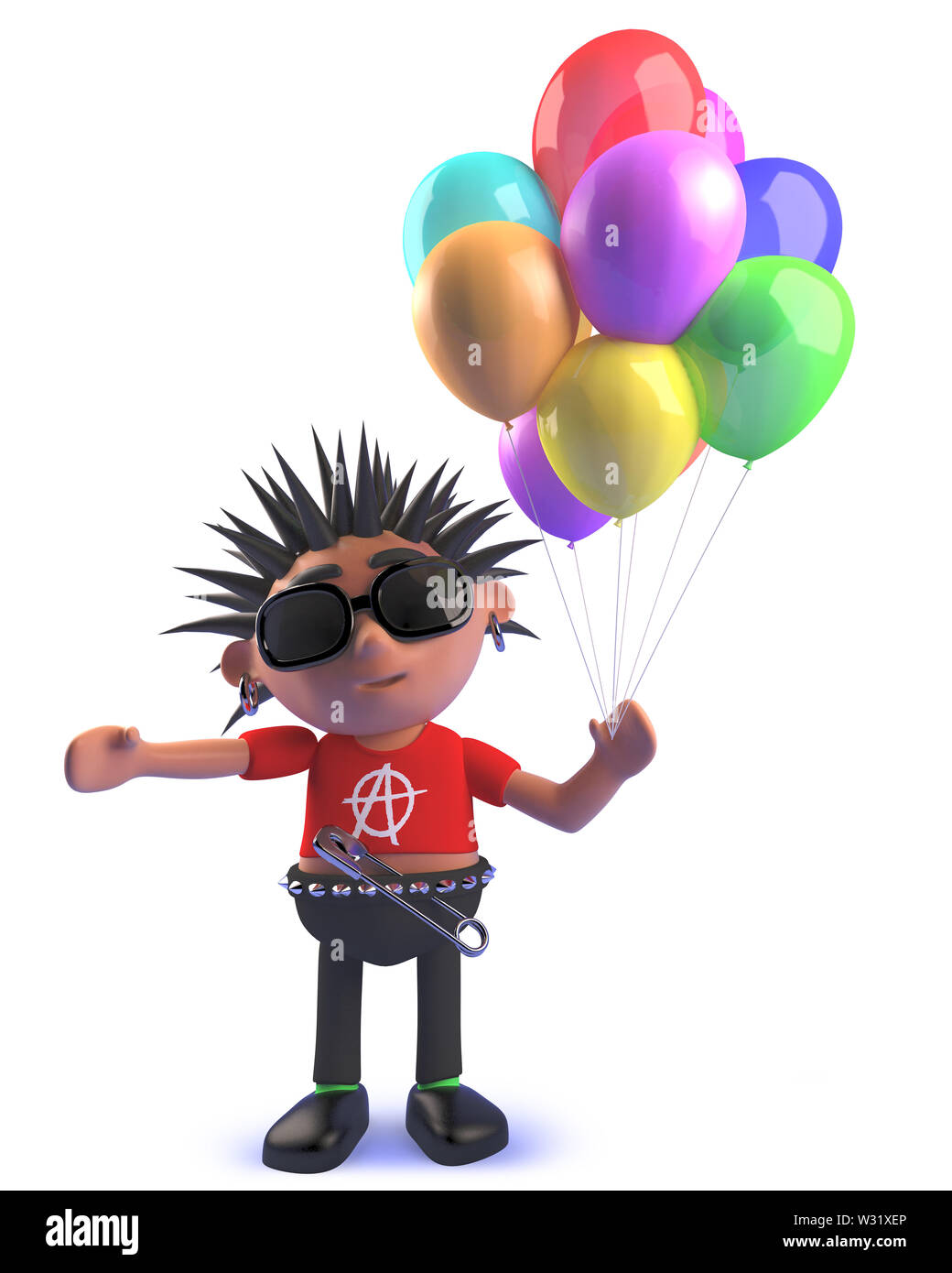 Rendu 3d D Une Image 3d De Punk Rock Kid Holding A Bouquet De Ballons Colores Photo Stock Alamy