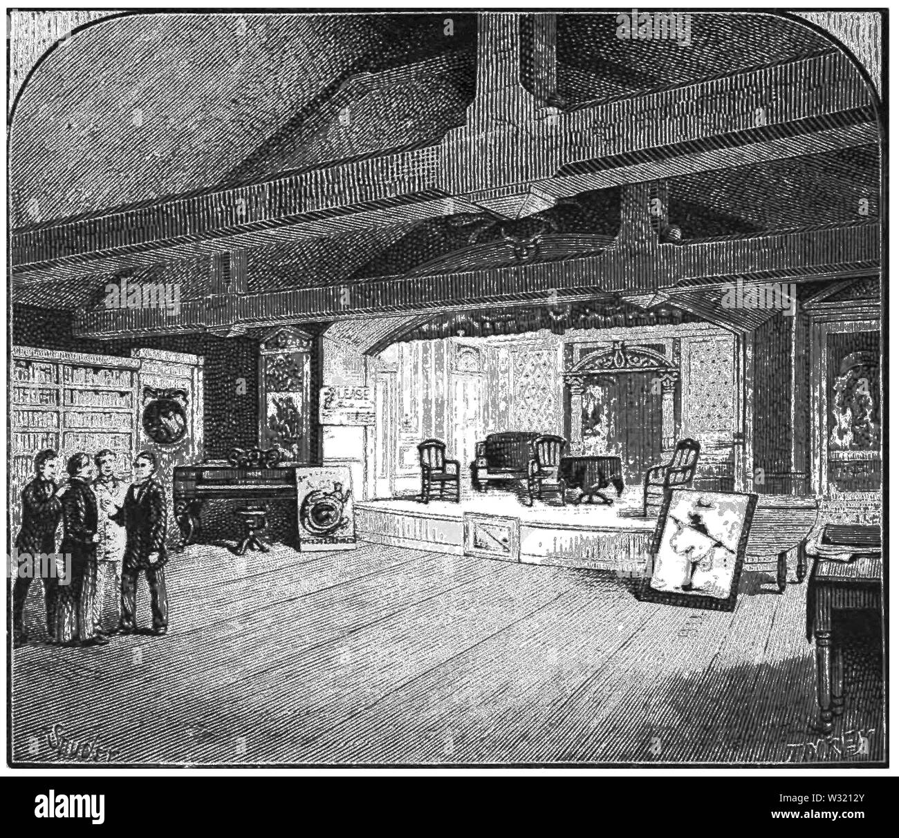 SMO V12 D352 Hasty Pudding Club room, montrant la scène Banque D'Images