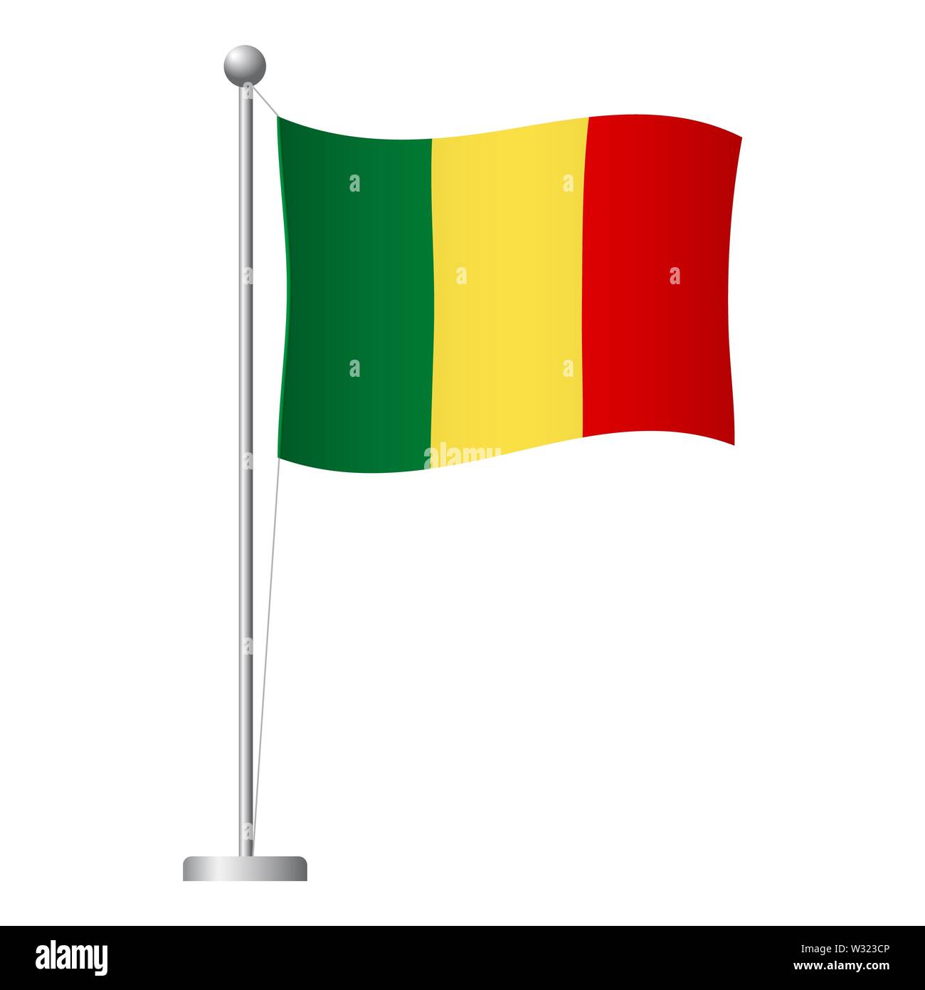 Mali drapeau sur mât. Mât en métal. Drapeau national du Mali illustration Banque D'Images