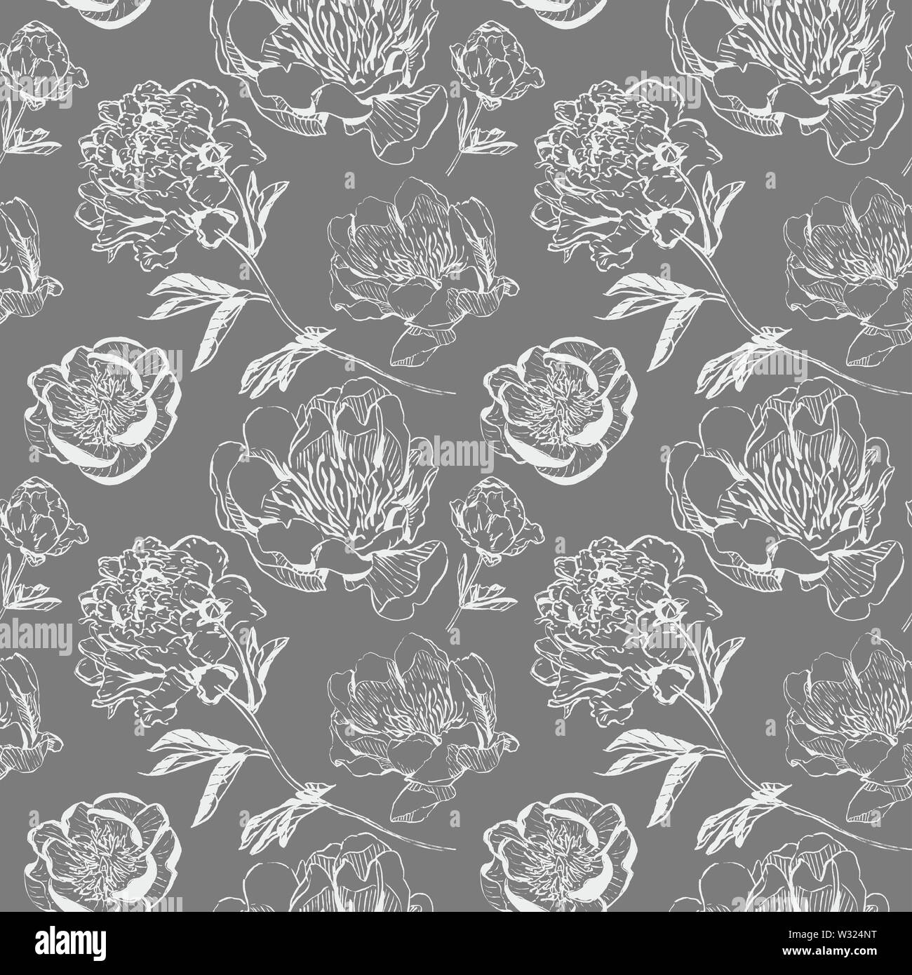 Motif fleurs d'encre à la main, différents types de pivoines dans un style asiatique. Pour la conception, l'emballage, du textile couvre et wallpepers, raster. Banque D'Images