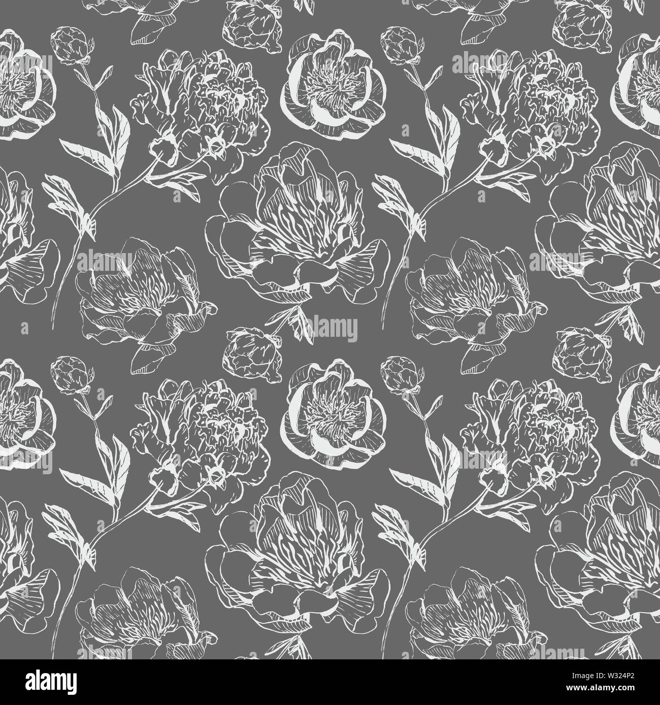 Motif fleurs d'encre à la main, différents types de pivoines dans un style asiatique. Pour la conception, l'emballage, du textile couvre et wallpepers, raster. Banque D'Images