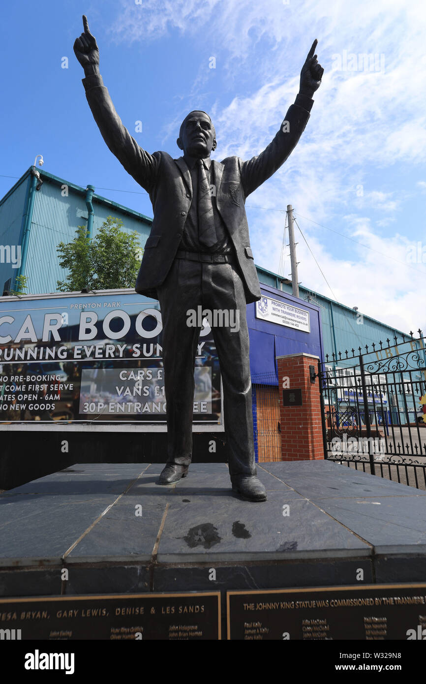Birkenhead, UK. 11 juillet, 2019. Une vue générale de la statue de Roi Johnny hors Prenton Park avant le match amical d'avant saison entre Tranmere Rovers et Liverpool au Prenton Park le 11 juillet 2019 à Birkenhead, Angleterre. (Photo par Tony Taylor/phcimages.com) : PHC Crédit Images/Alamy Live News Banque D'Images
