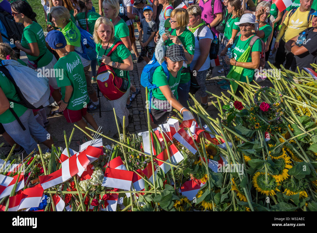 L'arrivée des pèlerins au sanctuaire de Jasna Góra lors de la célébration de l'assomption de Marie en août, Czestochowa, Pologne 2018. Banque D'Images