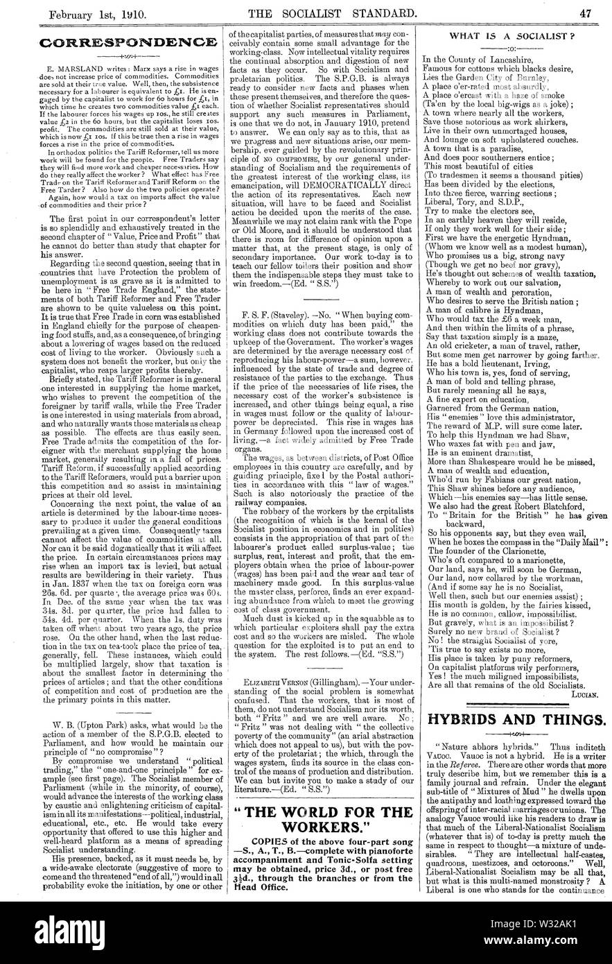 Février 1910 Standard socialiste WB Upton Park Banque D'Images