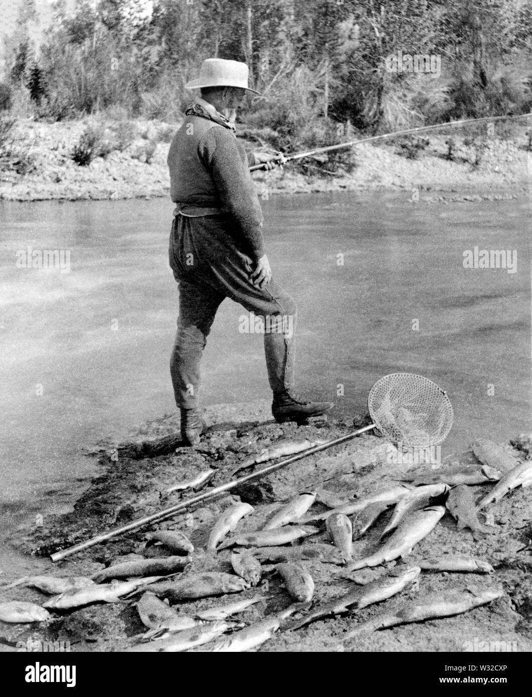 Général Anson Stager, partie du président américain Chester A. Arthur, l'équipe de l'expédition de pêche en étang à truites, le Parc National de Yellowstone, Wyoming, USA, Photo de Frank J. Haynes, 1883 Banque D'Images