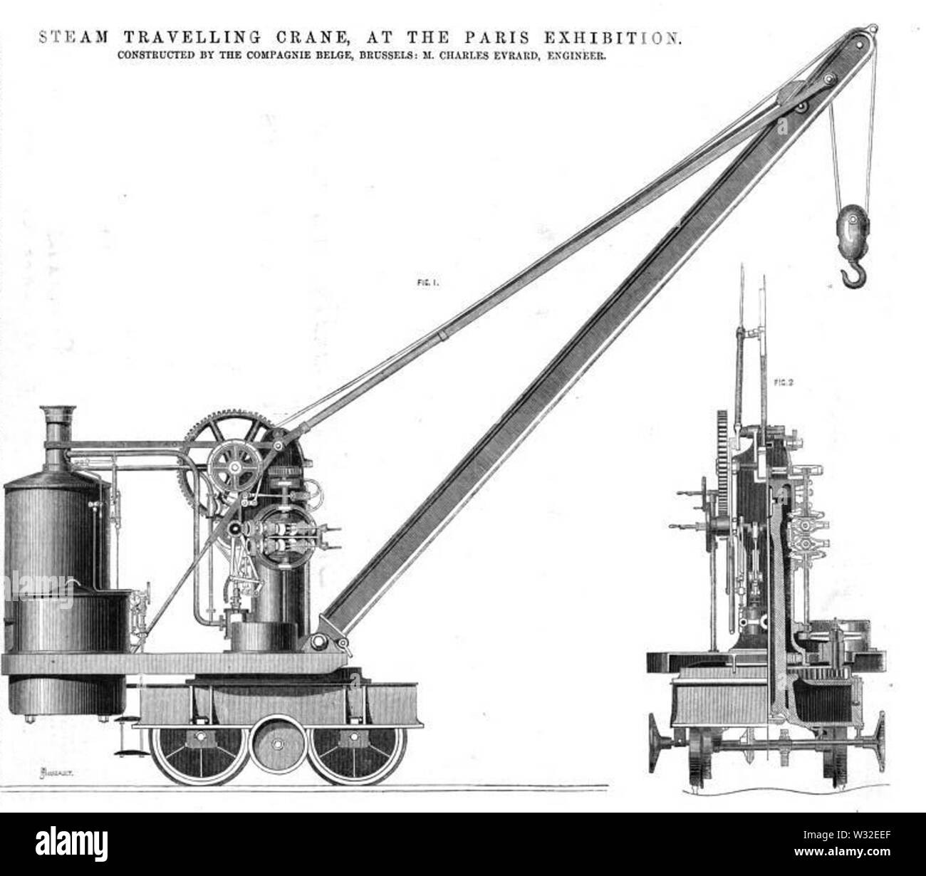 Grue à vapeur, la Compagnie Belge (Charles Evrard), l'Exposition de Paris, 1867 Banque D'Images
