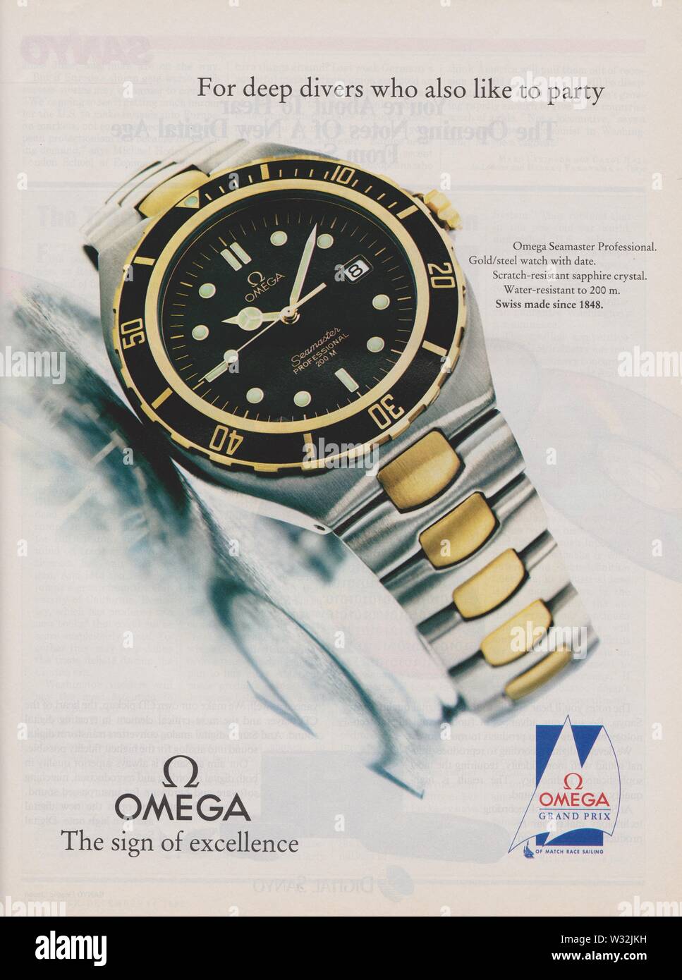 Affiche publicitaire de Omega Seamaster watch dans le magazine de l'année  1992, le signe d'excellence slogan, publicité, une publicité à partir d' OMEGA créative des années 1990 Photo Stock - Alamy