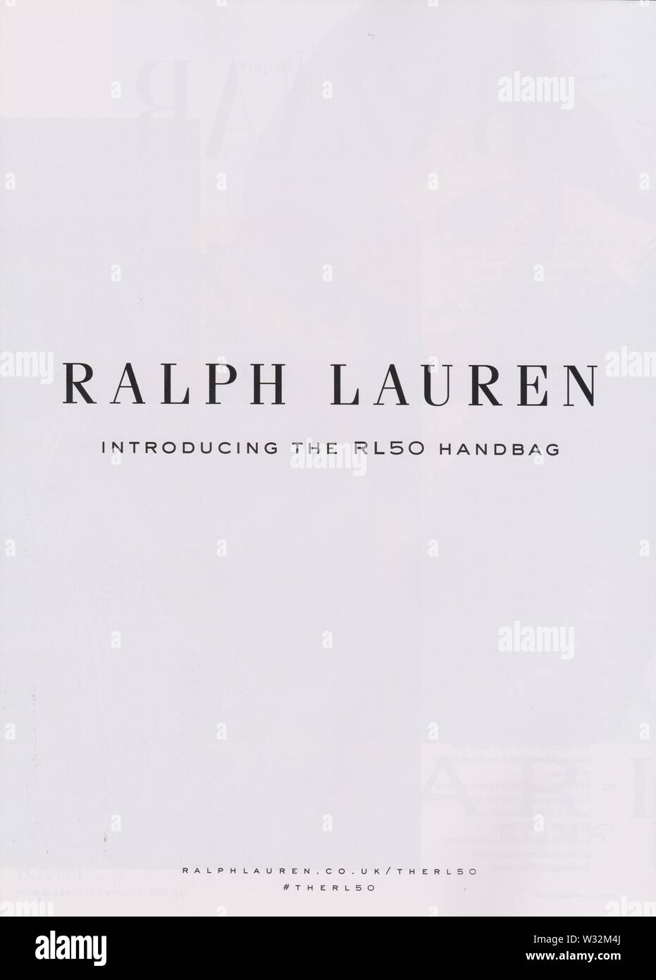 Affiche publicitaire de la maison Ralph Lauren avec Taylor Hill dans la version papier du magazine à partir de 2019, de la publicité, publicité de Ralph Lauren création 2010s Banque D'Images