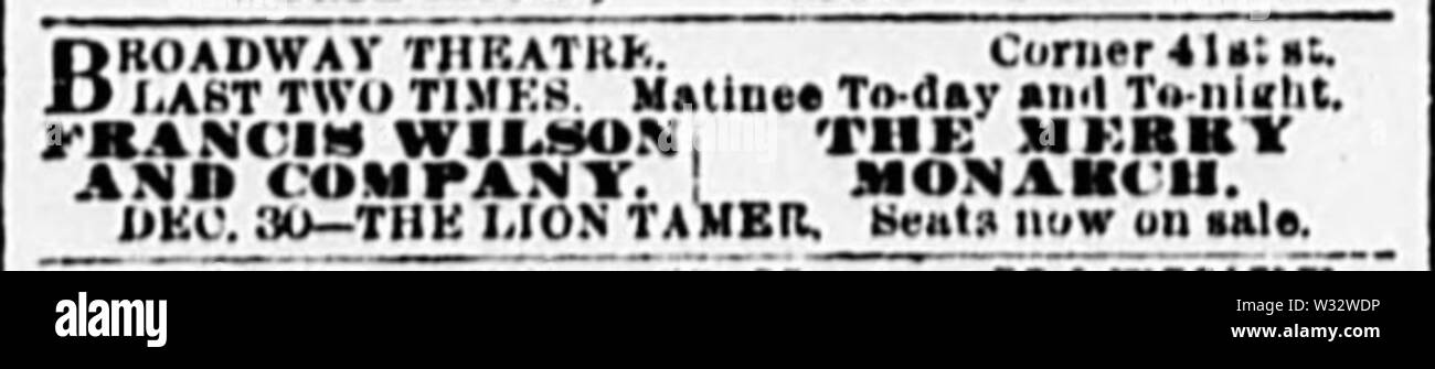 Le Merry Monarch Le Lion Tamer Broadway Theatre Sun Dec 26 1891 NY Banque D'Images