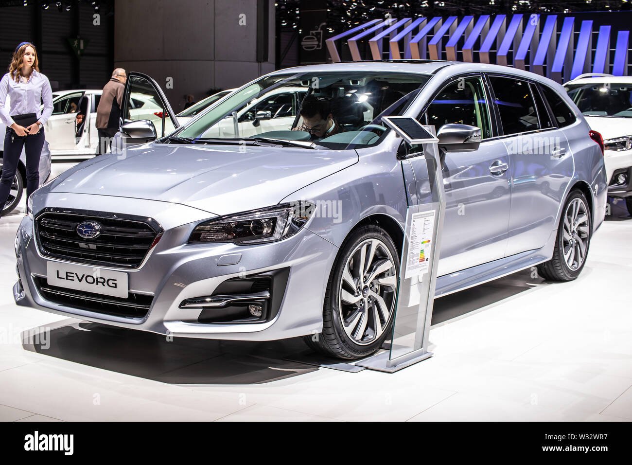 Genève, Suisse, mars 2019 Subaru LEVORG à Genève International Motor Show, à l'héritage, de révolution, de tournées, de voiture de taille moyenne fabriquée par Subaru Banque D'Images