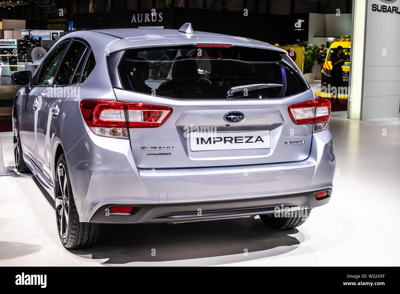 Genève, Suisse, mars 2019 : toute nouvelle Subaru Impreza au Salon International de l'Automobile de Genève, 5ème génération, d'une voiture compacte fabriquée par Subaru Banque D'Images