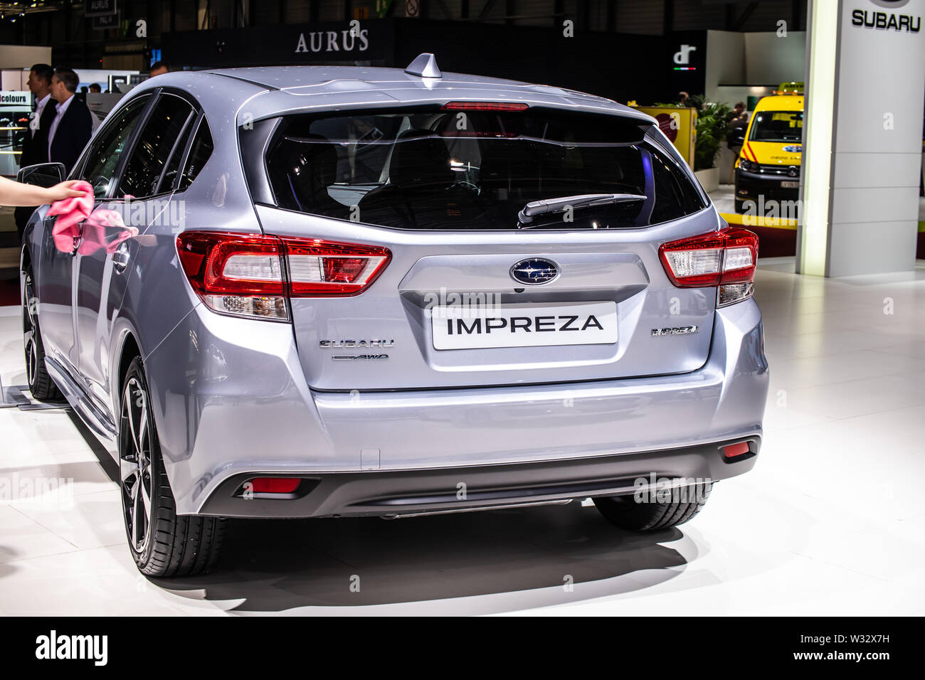 Genève, Suisse, mars 2019 : toute nouvelle Subaru Impreza au Salon International de l'Automobile de Genève, 5ème génération, d'une voiture compacte fabriquée par Subaru Banque D'Images