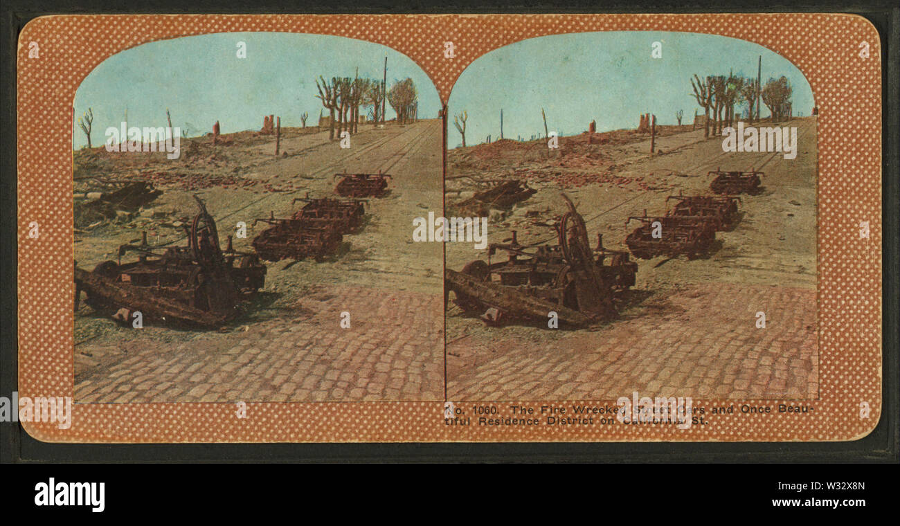 L'incendie a ravagé voitures de rues et une fois belle résidence district sur California St, à partir de Robert N Dennis collection de vues stéréoscopiques 2 Banque D'Images