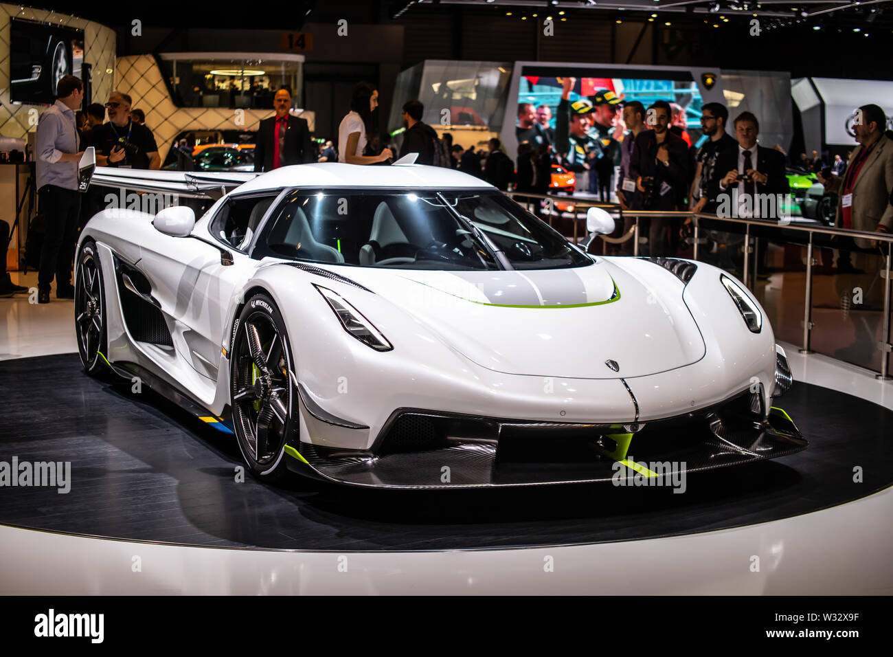 Genève, Suisse, mars 2019 blanc 1965 Jesko métalliques au Salon International de l'automobile, voiture de sport construite par Koenigsegg Automotive AB Banque D'Images