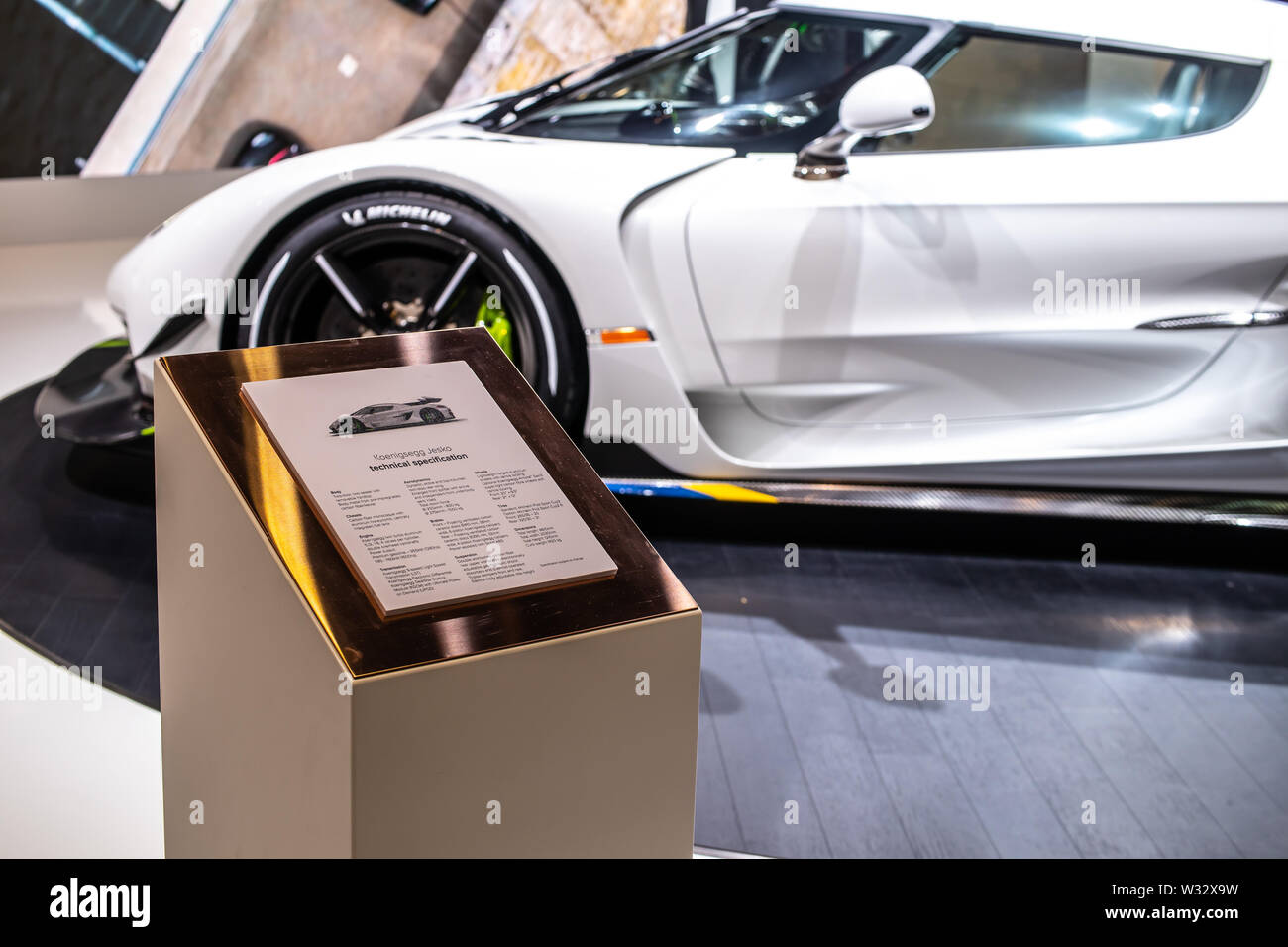 Genève, Suisse, mars 2019 blanc 1965 Jesko métalliques au Salon International de l'automobile, voiture de sport construite par Koenigsegg Automotive AB Banque D'Images