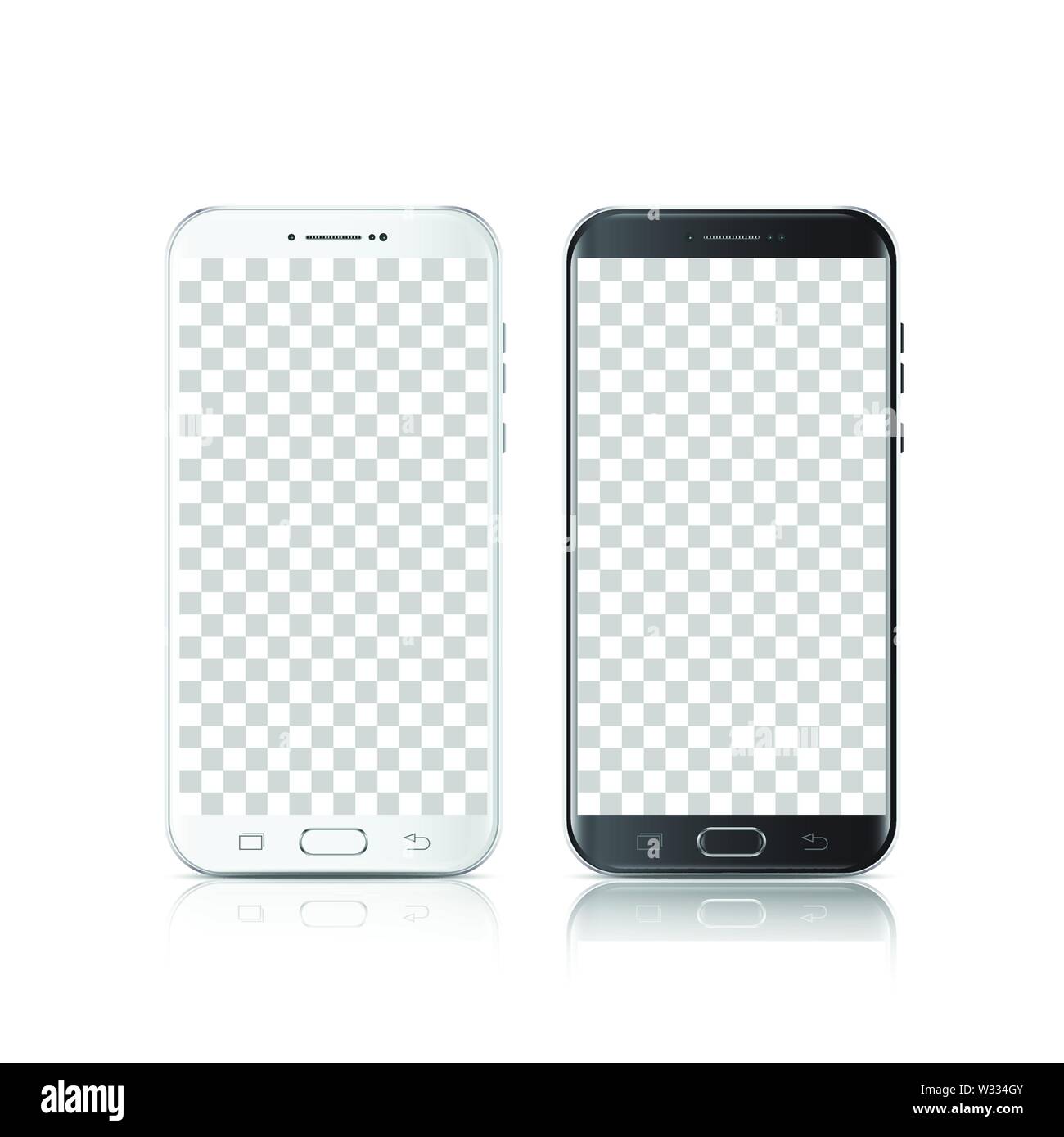 Noir et blanc réaliste moderne smartphone. Smartphone avec isolé sur fond transparent. Illustration 3D de vecteur de téléphone cellulaire. Illustration de Vecteur
