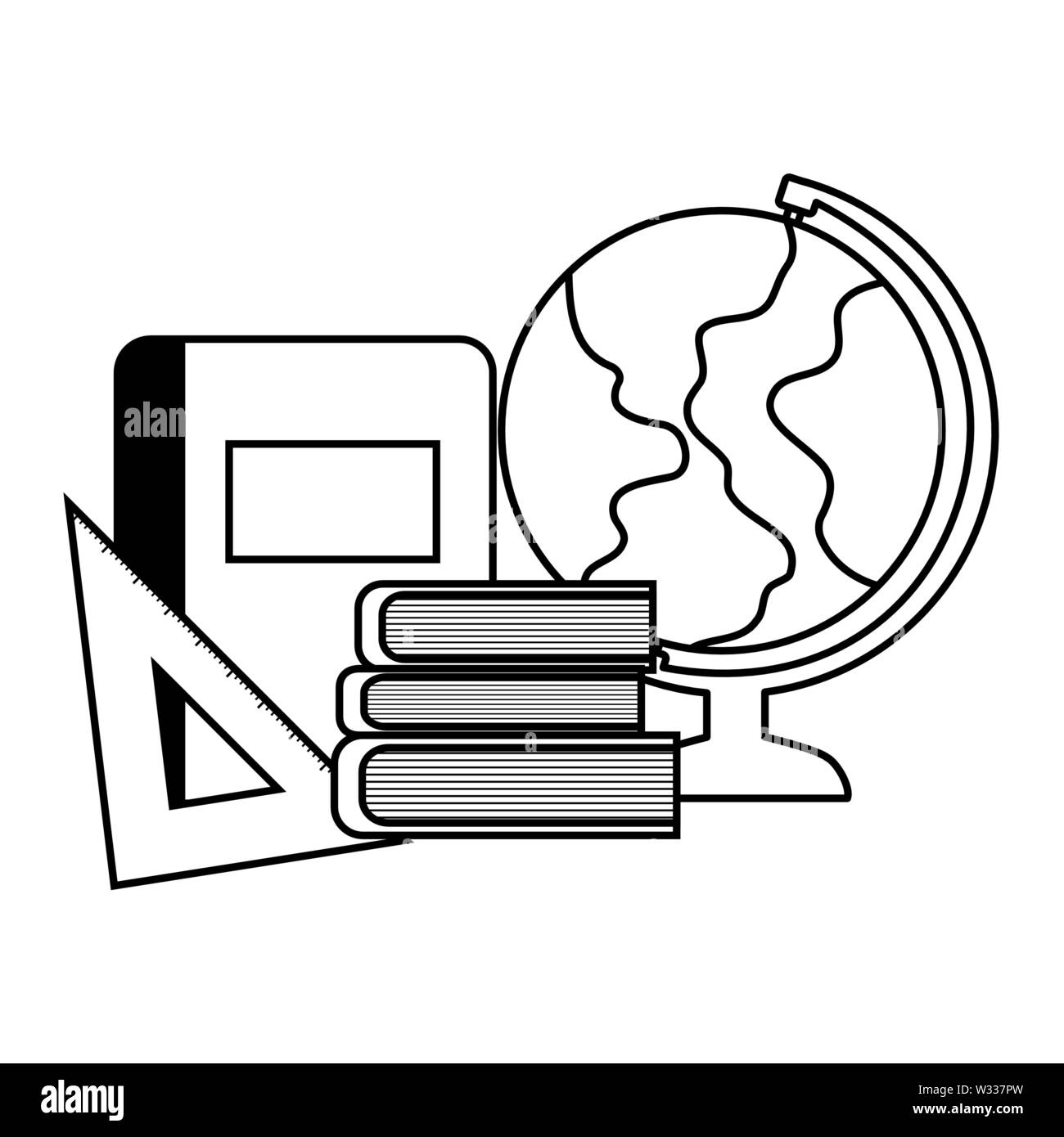 Pile de livres de bibliothèque avec globe terrestre et icônes vector illustration design Illustration de Vecteur