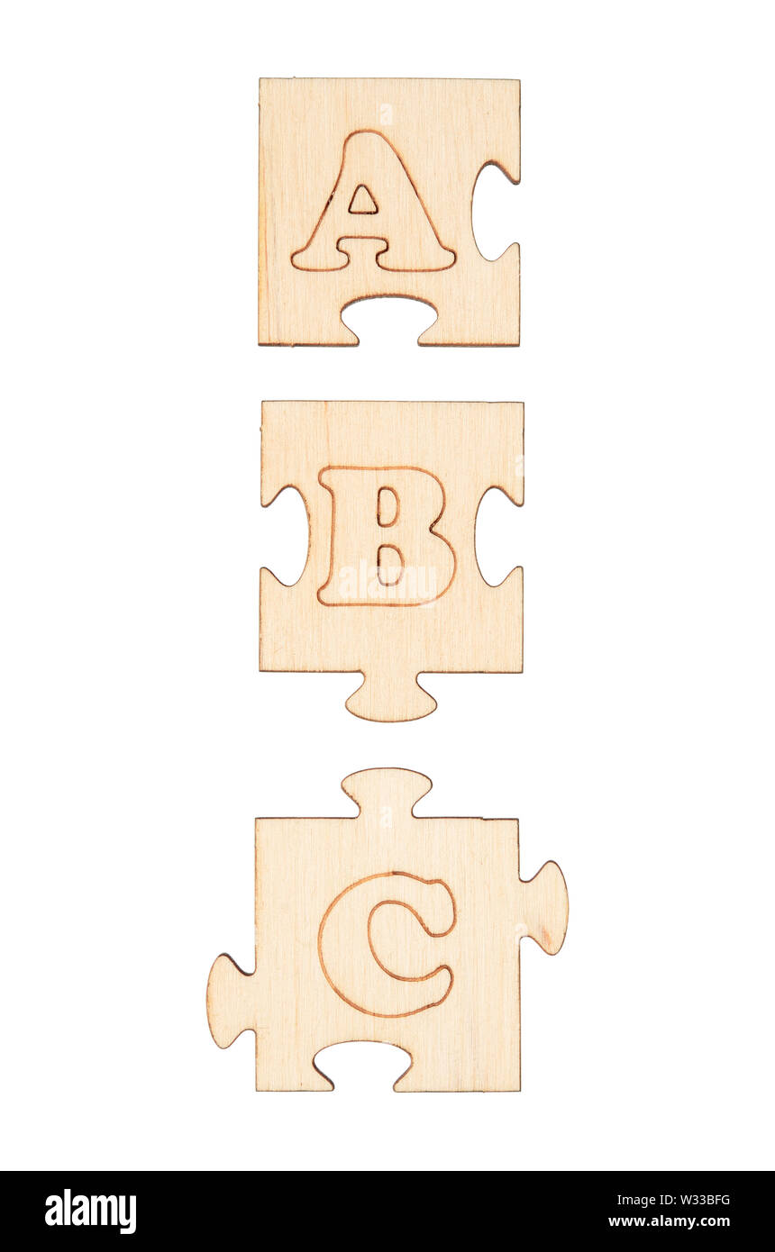 Puzzles avec des lettres A, B et C isolé sur fond blanc Banque D'Images