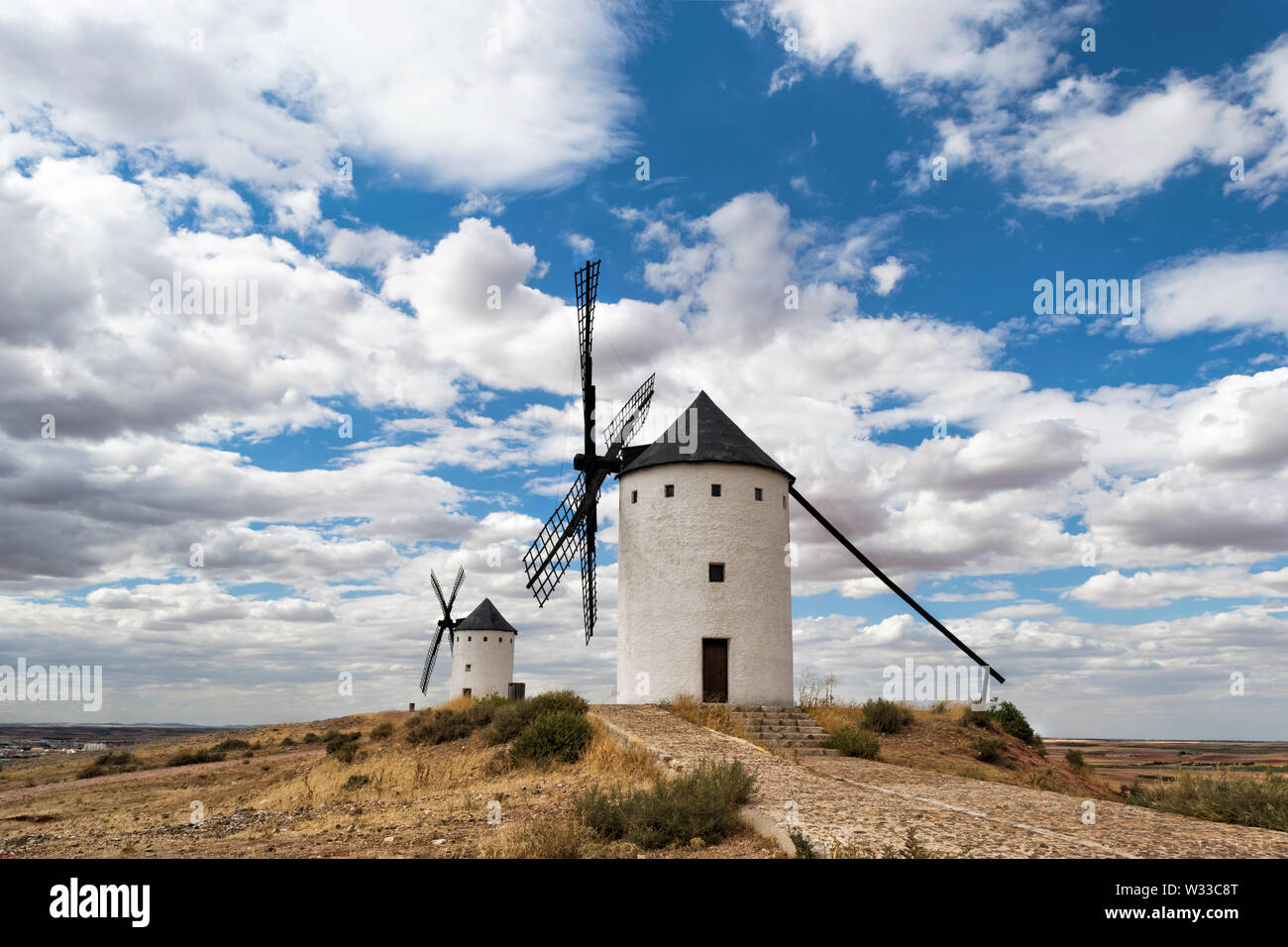 Les moulins à vent de Don Quichotte en Castilla La Mancha. L'Espagne. Banque D'Images