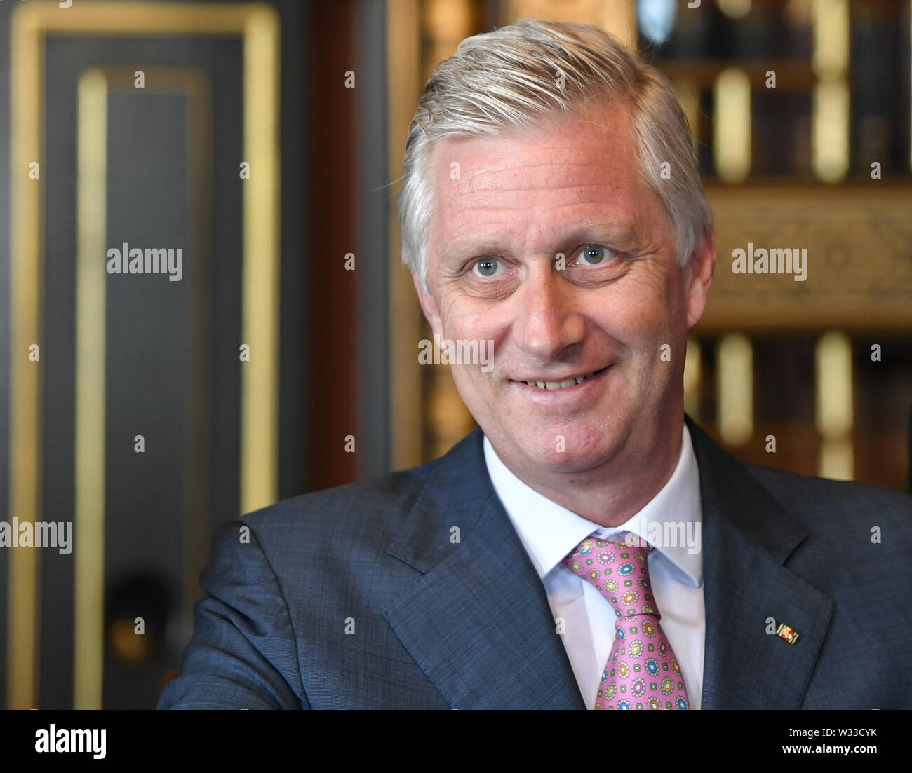 Wittenberg, Allemagne. 10 juillet, 2019. Le roi Philippe de Belgique visite de l'hôtel de ville de Bad Suderode. Le couple royal visites de Thuringe et de Saxe-anhalt sur un voyage de deux jours. Credit : Jens Kalaene Zentralbild-/dpa/ZB/dpa/Alamy Live News Banque D'Images