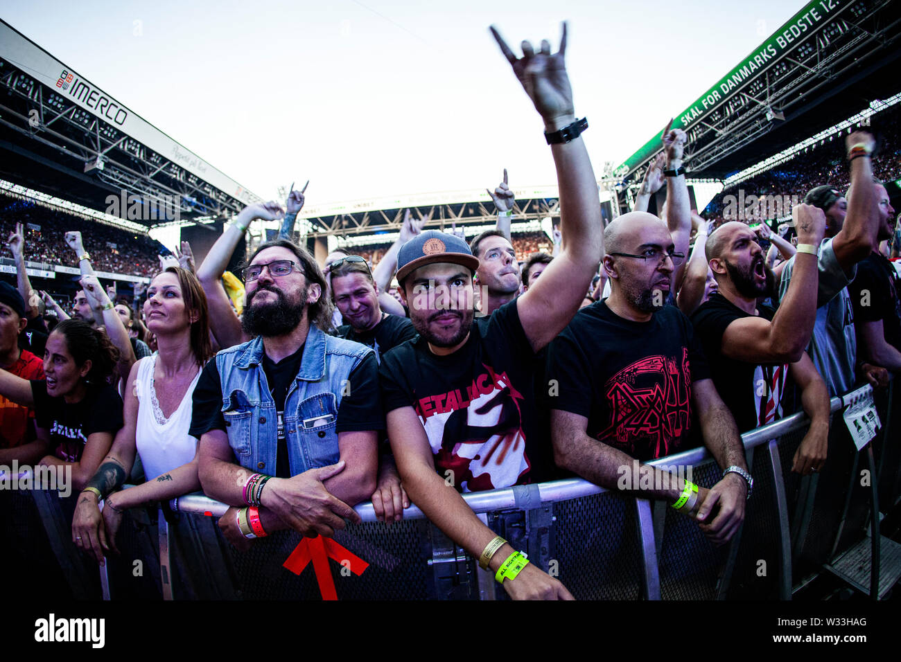 Copenhague, Danemark. 11 juillet, 2019. Copenhague, Danemark. Juillet 11th, 2019. Concert des amateurs assister à un concert live avec le groupe de heavy metal américain Metallica à Telia Parken de Copenhague. (Photo crédit : Gonzales Photo/Alamy Live News Banque D'Images