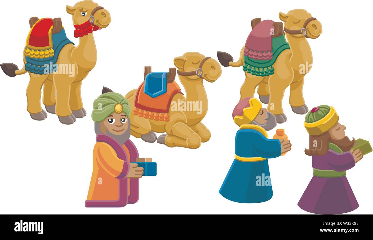 Sages Crèche de Noël Cartoon Illustration de Vecteur