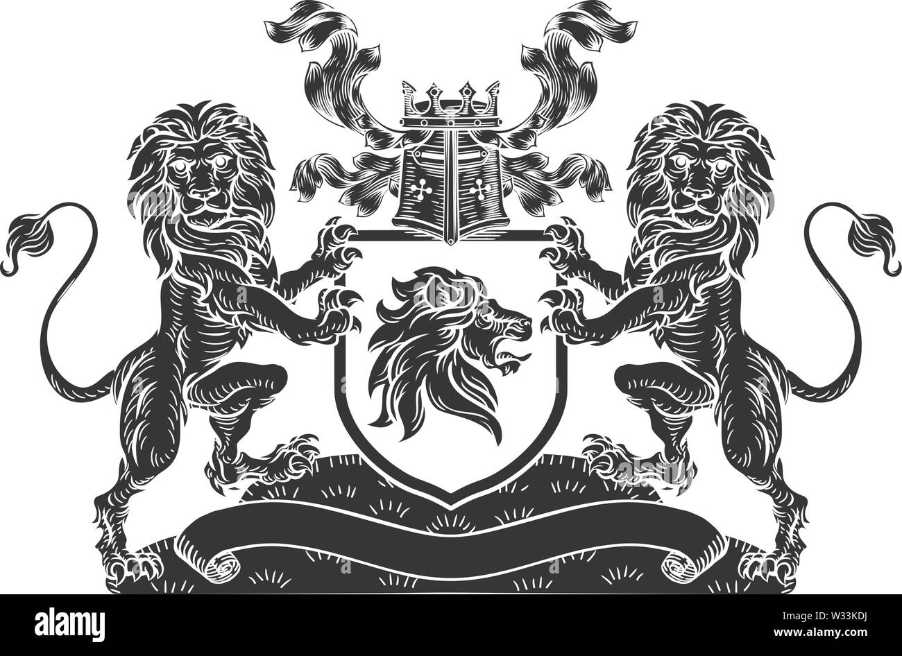 Lion emblème héraldique blason Emblème protecteur Illustration de Vecteur