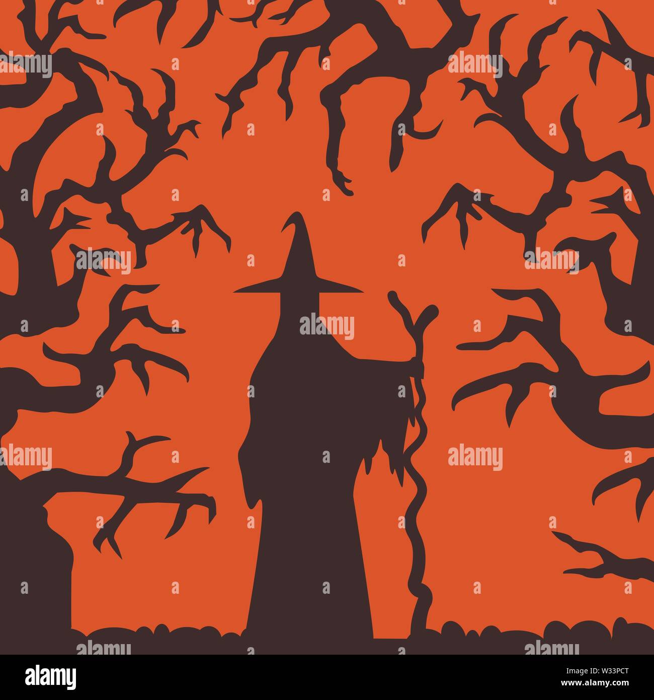 Silhouette de sorcière en Permanent Scène Forêt hantée Illustration de Vecteur