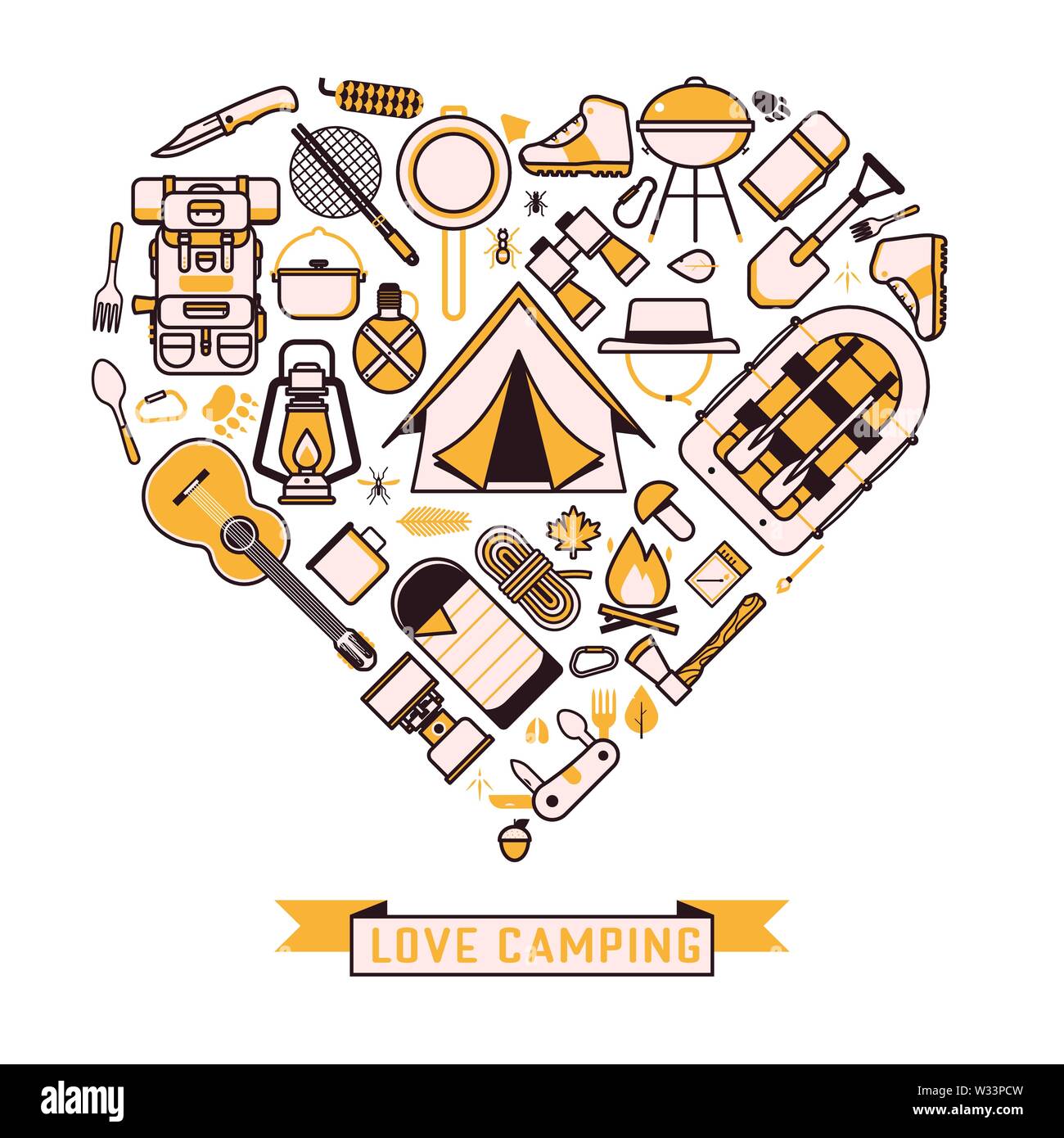 Camping et Randonnées Wanderlust Modèle d'icônes Illustration de Vecteur