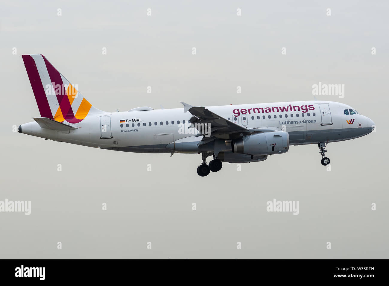 D-AGWL, 11 juillet 2019, Airbus Airbus A319-132-3534 l'atterrissage à l'aéroport de Paris Charles de Gaulle à la fin de vol Eurowings EW de série 9406 de Dusseldorf Banque D'Images
