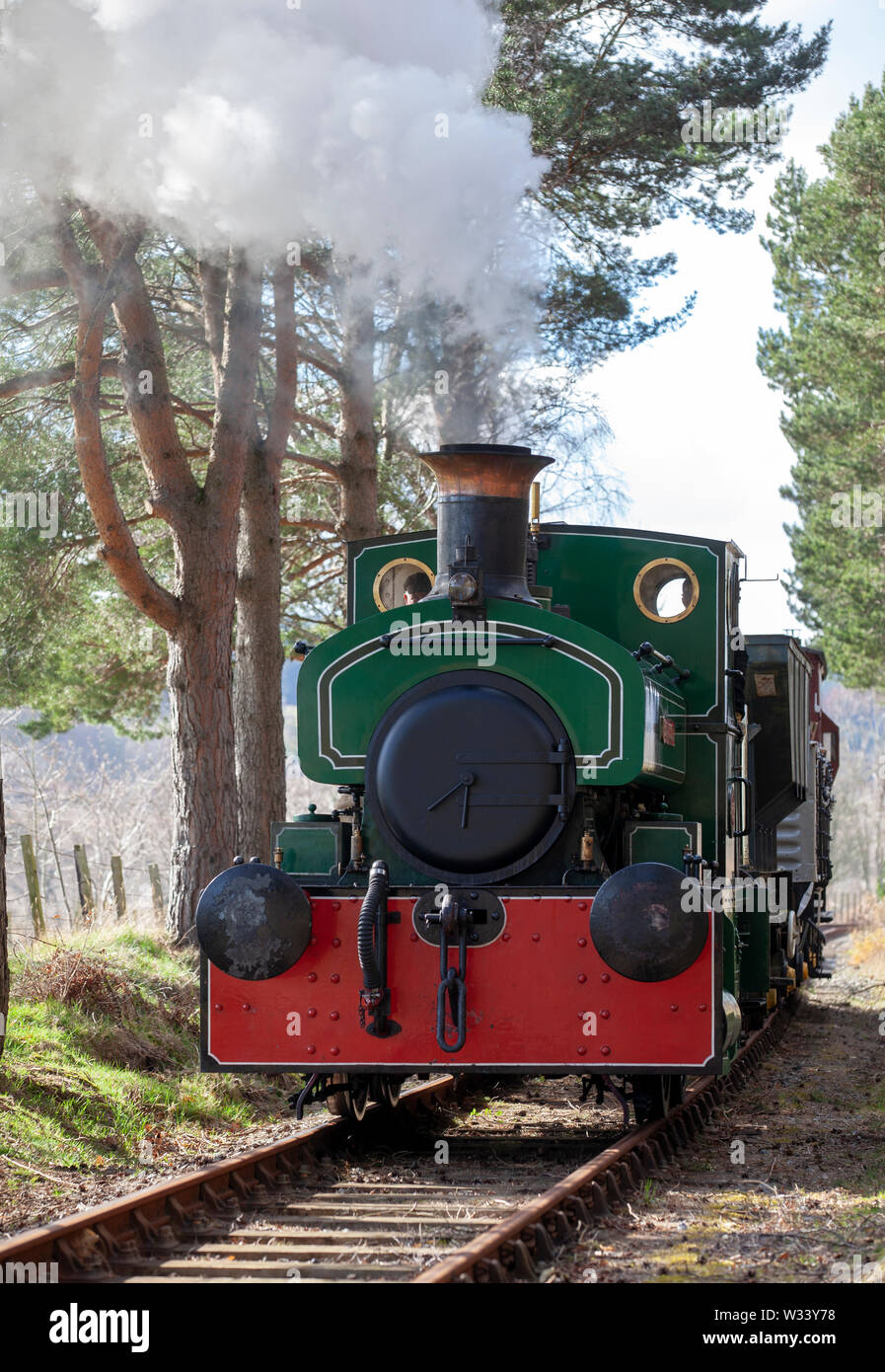 Moteur à vapeur restauré (le Bon-Accord) s'exécutant sur un article de la Royal Deeside Railway près de Banchory sur Deeside, Ecosse Banque D'Images