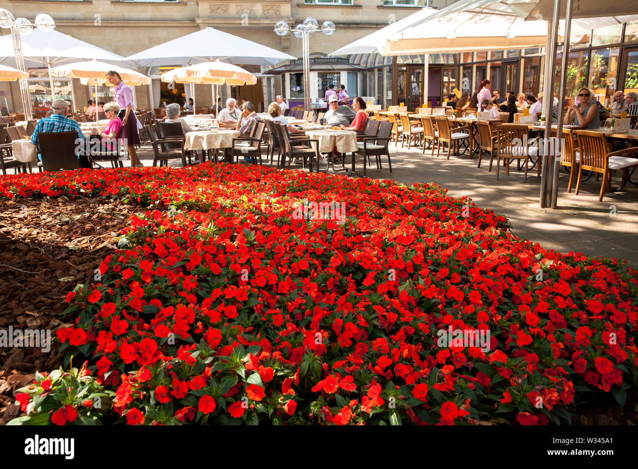 Terrasse du café Reichard, près de la cathédrale, Cologne, Allemagne. Terrasse des Café Reichard am Dom, Köln, Deutschland. Banque D'Images