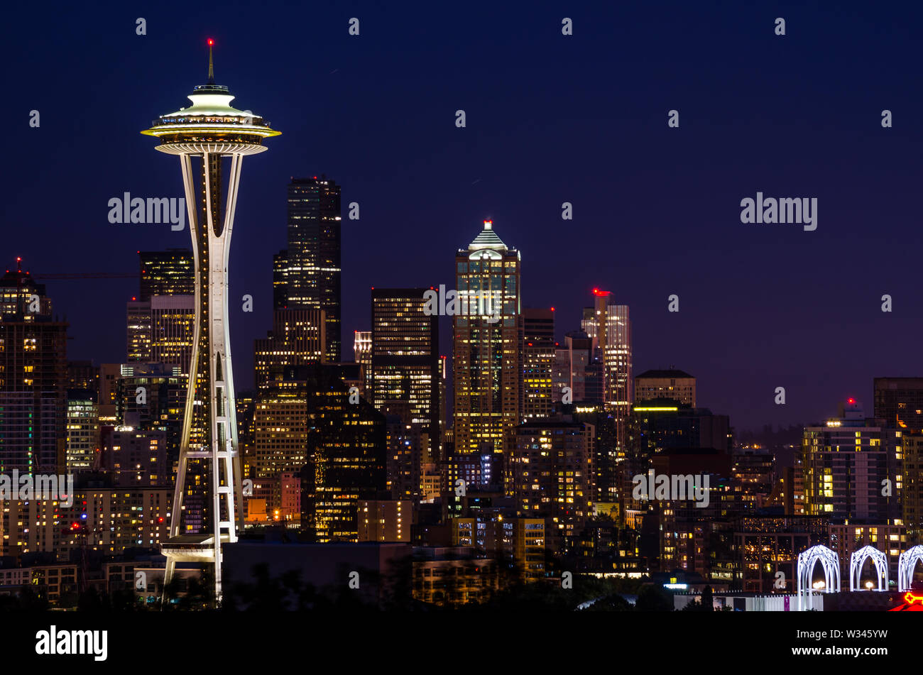 Vue de la nuit de Seattle Downtown Banque D'Images