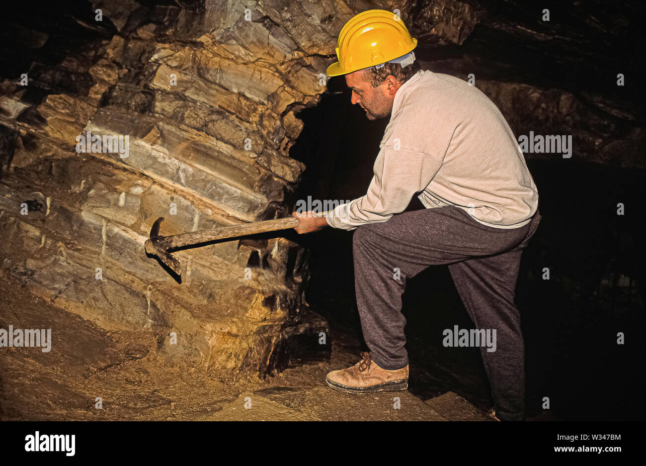 Italie Vénétie Bolca - carrière - la Pesciara Pesciara domaine se compose d'une parcelle des couches calcaires d'environ 19 mètres d'épaisseur et d'extension limitée (quelques centaines de m2). Les fossiles, principalement représentés par les poissons et les plantes, sont trouvés dans les cinq niveaux qui se chevauchent, composé de très stratifiée, calcaire à grain très fin, en alternance avec des couches de débris calcaires dans lesquelles il n'y a que des restes d'invertébrés et, surtout, les coquilles de bivalves et gastéropodes. Banque D'Images