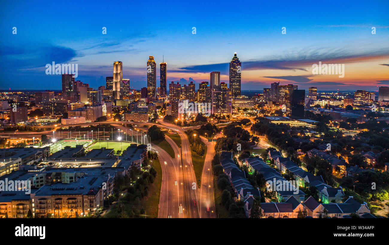 Centre-ville d'Atlanta Skyline Aerial. Banque D'Images