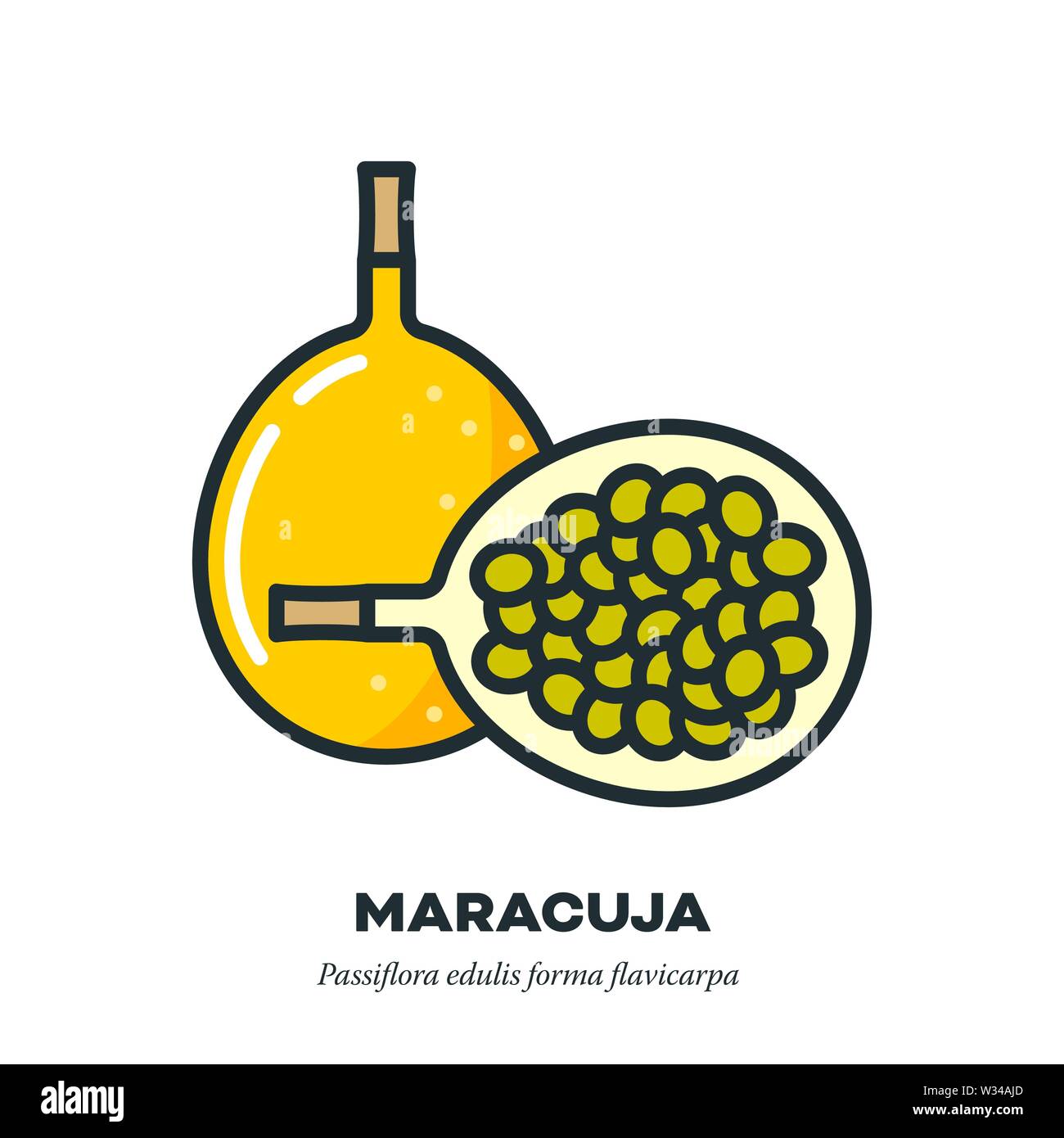 Fruit de la passion Maracuja, icône colore fill style vector illustration, ensemble et la moitié des fruits Illustration de Vecteur