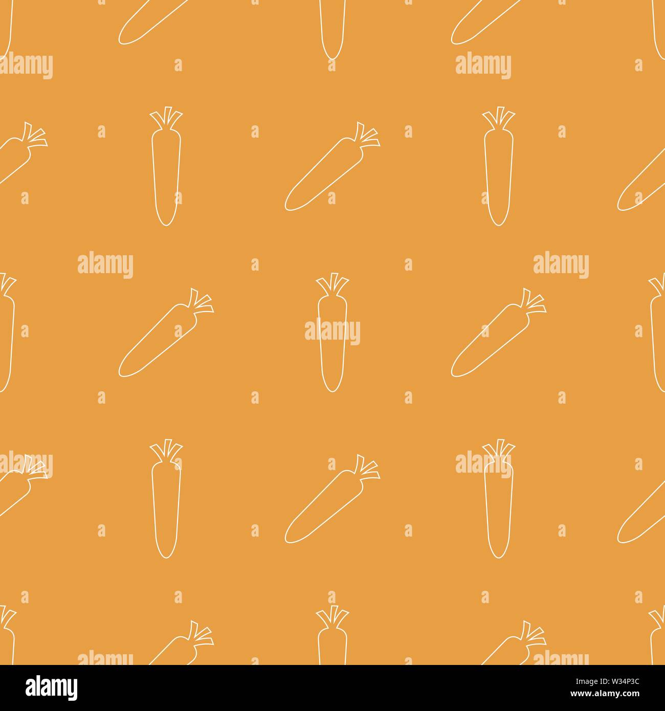 Modèle sans couture avec l'icône de style de ligne de carotte au fond orange. Vector illustration pour design, web, papier d'emballage, tissu, papier peint. Illustration de Vecteur