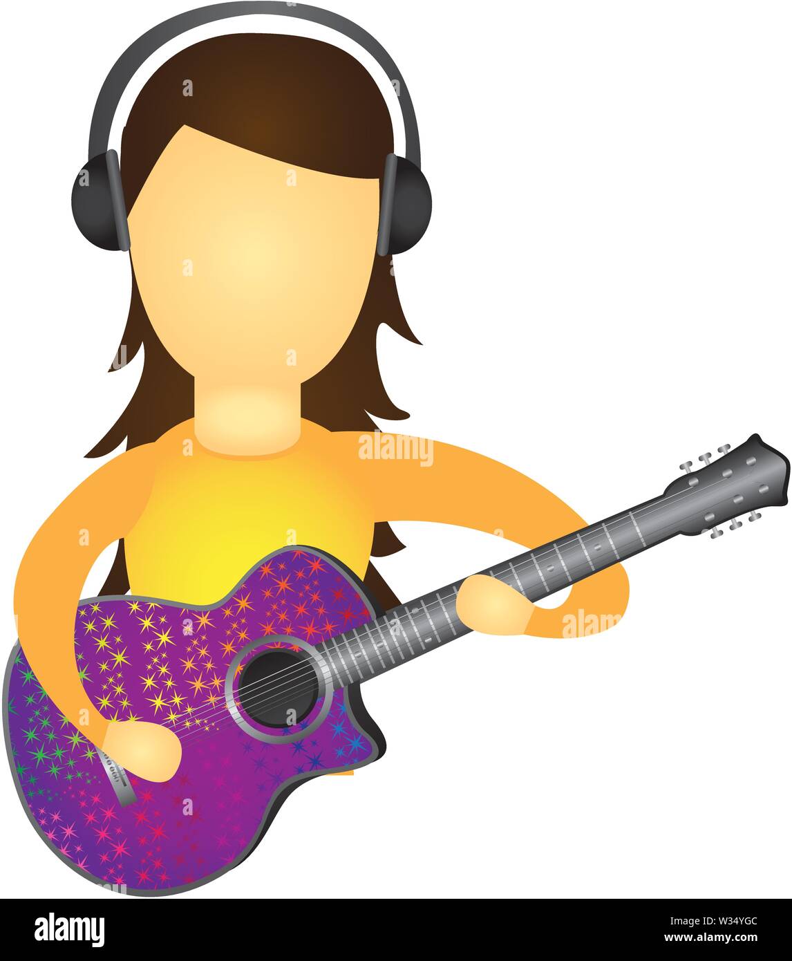 Femme jouant de la guitare et écouter de la musique vecteur isolé Illustration de Vecteur