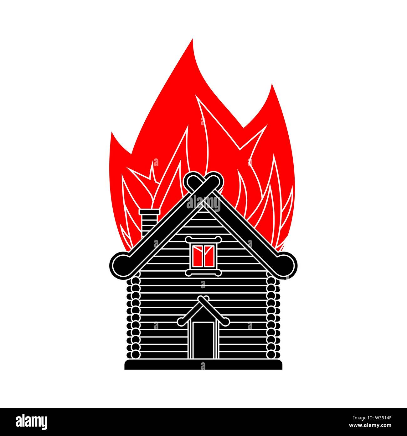 Maison de bois en feu. Cabane en bois de feu. vector illustration Illustration de Vecteur