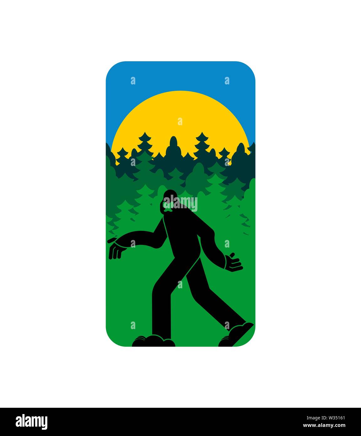 Bigfoot et les montagnes symbole. Yeti et signe de la forêt. Illustration de Vecteur