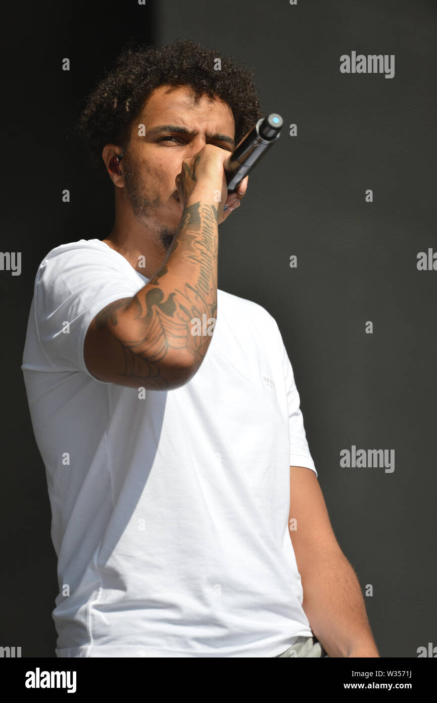 Glasgow, Royaume-Uni. 12 juillet 2019. J'Tracey en live au Festival de musique TRNSMT dans le chaud soleil d'été qui est la cuisson dans Glasgow. Scorcha ! Crédit : Colin Fisher/Alamy Live News Banque D'Images