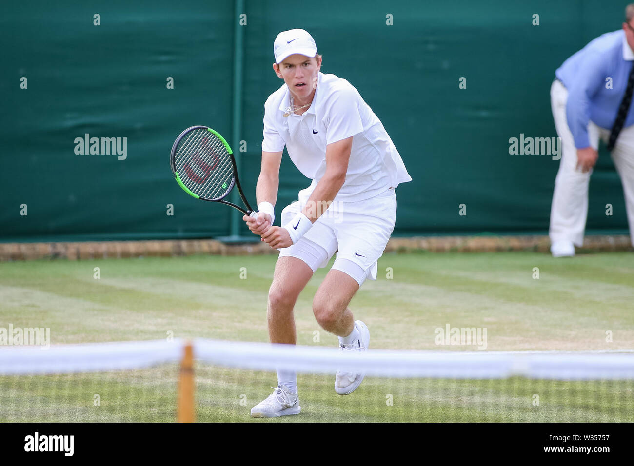 Wimbledon, Londres, Royaume-Uni. 12 juillet 2019. Wimbledon, Londres, Royaume-Uni. 12 juillet 2019.Martin Damm des États-Unis au cours de la Boy's des célibataires demi-finale des championnats de tennis de Wimbledon contre Shintaro Mochizuki du Japon à l'All England Lawn Tennis et croquet Club à Londres, Angleterre le 12 juillet, 2019. Credit : AFLO/Alamy Live News Banque D'Images