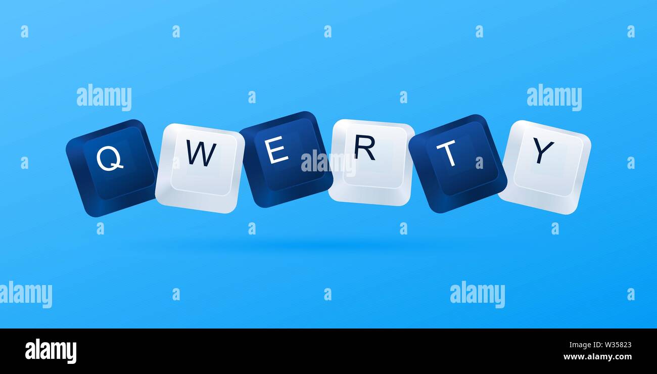 Mot de passe faible concept QWERTY. Mot QWERTY écrit avec boutons de l'ordinateur. Plus populaires facile faible mot de passe. Les touches du clavier de l'ordinateur sur un fond bleu. Illustration de Vecteur