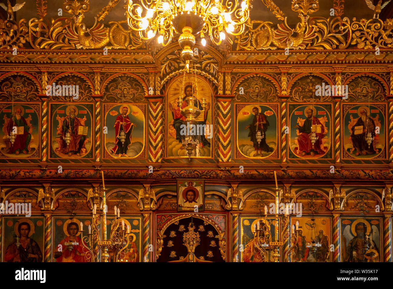 Autel des icônes dans l'église Holy Trinity, dans la vieille ville, Bankso, Bulgarie Banque D'Images