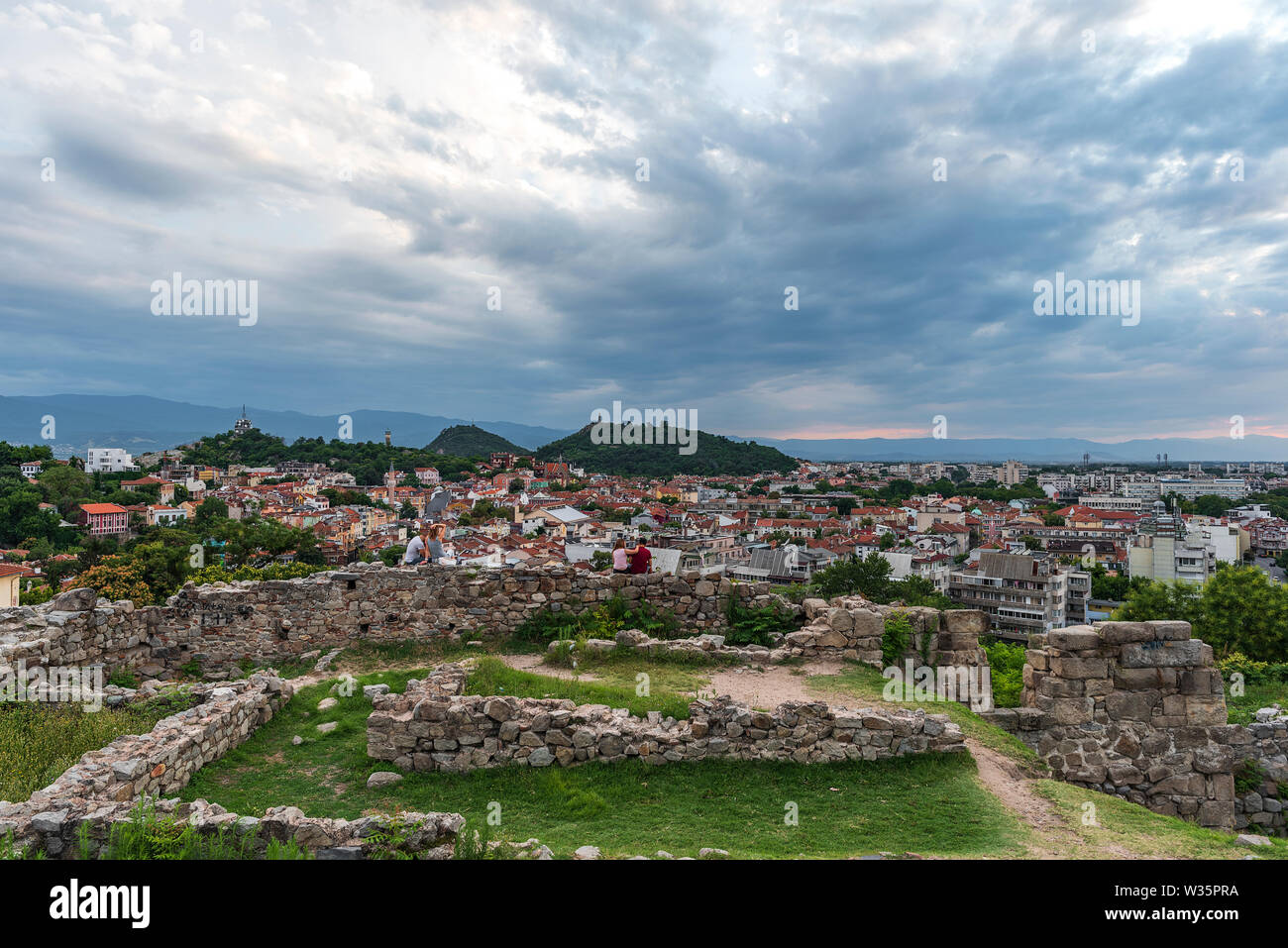 Coucher du soleil sur l'été Plovdiv - capitale européenne de la culture 2019 et la plus ancienne ville en vie en Europe, Bulgarie Banque D'Images