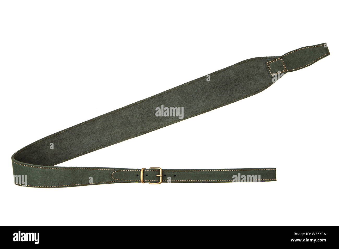 Bandoulière en cuir Olive pour un fusil isolé sur fond blanc Banque D'Images