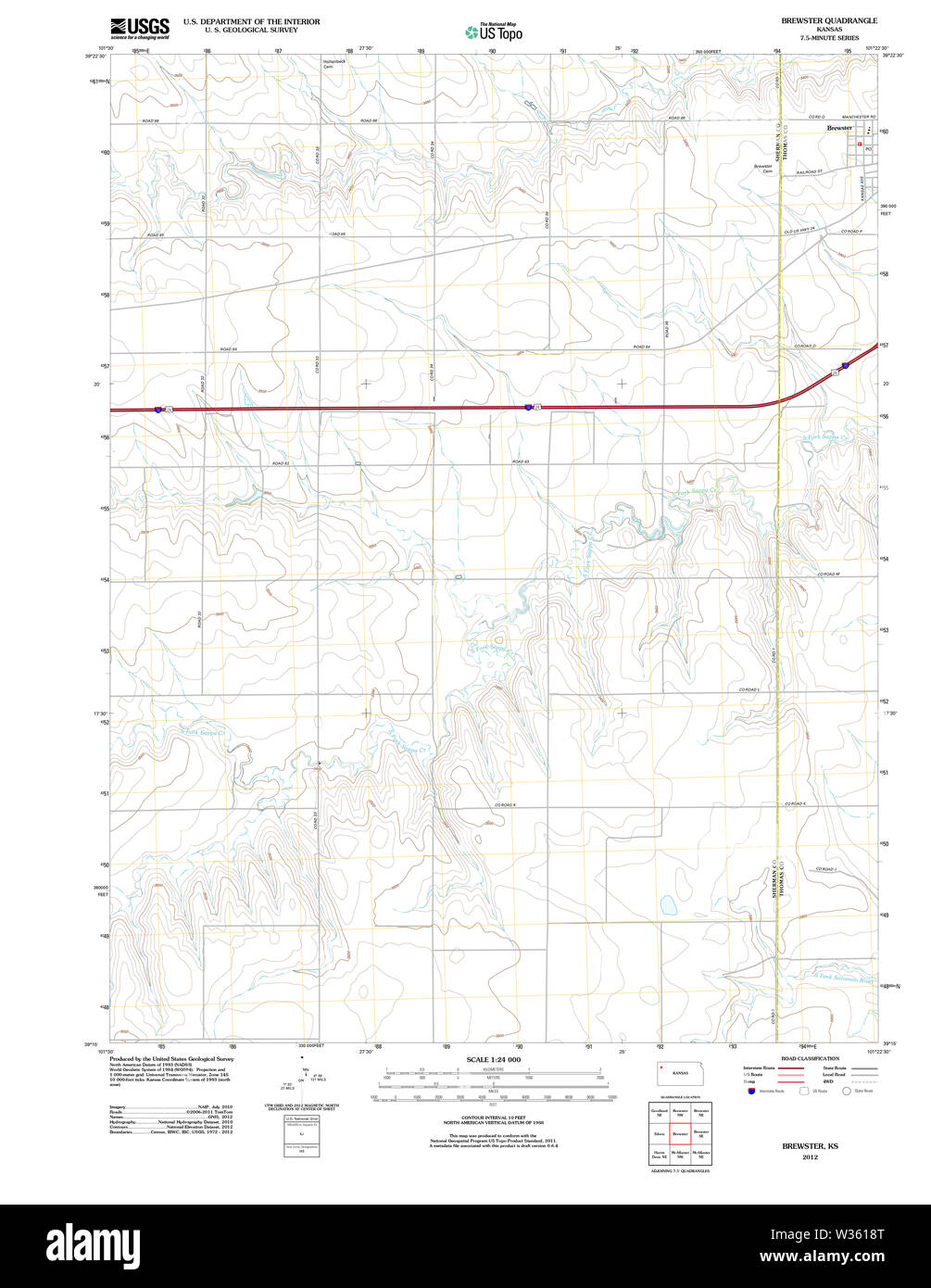 Carte TOPO USGS KANSAS KS Brewster 20120907 Restauration TM Banque D'Images Carte TOPO USGS KANSAS KS Brewster 20120907 Restauration TM Banque D'Images