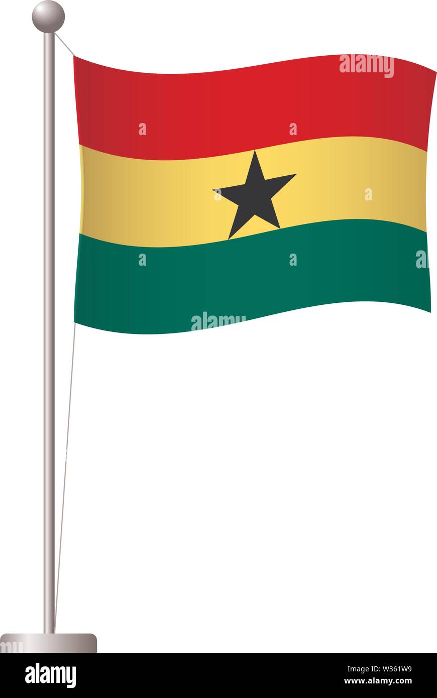 Ghana drapeau sur mât. Mât en métal. Drapeau national du Ghana vector illustration Illustration de Vecteur